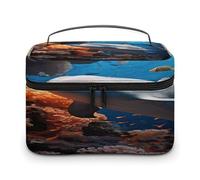 LOKLNEYK Travel Toiletry Bag Large Capacity Cosmetic Bag Leather Toiletry Organizer Waterproof Makeup Bags Portable Makeup Pouch Dolphin On Coral Shaving Bags Wide-open Travel Bag for Women