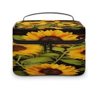 LOKLNEYK Travel Toiletry Bag Large Capacity Cosmetic Bag Leather Toiletry Organizer Waterproof Makeup Bags Portable Makeup Pouch Sun Flower Shaving Bags Wide-open Travel Bag for Women