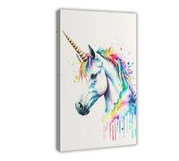 LOKLNEYK Unicorn Watercolor Art Poster Canvas Poster Bedroom Decor Landscape Office Room Decor Gift 20x30inch(50x75cm)