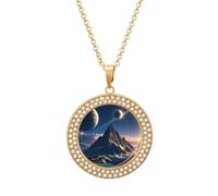 LOKLNEYK Very High Mountain Necklace Round Coin Pendant Necklaces Charm Round Pendant Initial Necklaces Fashion Jewelry, One Size, Metal, No Gemstone