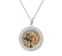 LOKLNEYK Warm Colored Flowers Necklace Round Coin Pendant Necklaces Charm Round Pendant Initial Necklaces Fashion Jewelry, One Size, Metal, No Gemstone