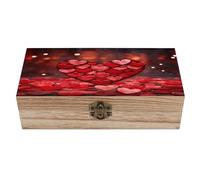 LOKLNEYK Wooden Jewelry Box Red Hearts Love Beautifully Keepsake Box for Storing Jewelry, Coins, Tartot Cards, Small Treasures