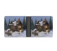 LOKLNEYK Wooden Rustic Log Cottage Scenery Wallet Bifold Passcase Slim Wallet Leather Compact Credit Card Holder Front Pocket Cash Purse