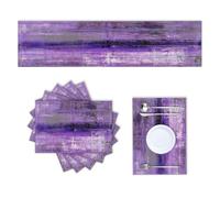 LOKMU Purple and Grey Table Runner and Placemats Set of 6, Abstract Paint Art Home Table Decor for Dining Farmhouse Wedding Party Holiday Dinner, 72x13 inches Table Runner and 6 Placemats