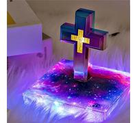 LOKORI Handmade Levitating Cross Lamp, Floating Cross, Magnetic Levitating Cross Lamp Bible, Christian Home Decorations, Maglev Cross Ornament Nightlight (Color : Starry Sky Base+Colorful Cross)
