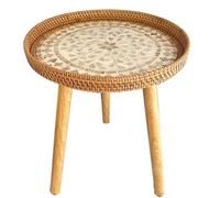 LoKori Rattan Coffee Table Small End Table, Handmade Side Table Center Table,Modern Accent Table for Small Spaces, Bedroom, Living Room, Entryway, Farmhouse,E