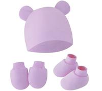 Lokorus Newborn Beanie Hats Mittens Foot Cover Set Autumn/Winter Newborn Cotton Baby Caps Gloves Foot Covers Set for Unisex Infants Purple
