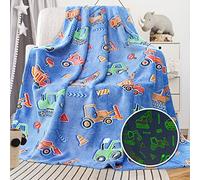 LOKOZ Kids Truck Fleece Throw Blanket, Glow in the Dark, Blue, 40"x50", Modern, Unisex