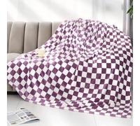 Purple Blanket Checkered Throw Blanket Soft Checkerboard Fuzzy Fleece Blankets Gifts for Home Couch Decor