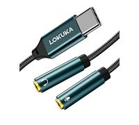 LOKUKA USB C to 2 TRS 3.5mm Headphone Mic Splitter Adapter, Build-in Hi-Res DAC Chip for Dual-Plug PC Gaming Headset to Type-C Laptop, Tablet, Mobile Phone, and More (30 cm)