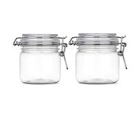 2 Pcs 300ml PET Plastic Storage Jars with Airtight Hinged Lids,Durable Clear Wide Mouth canning Jars for Food Storage Oats Canning Cereal Pasta Sugar Coffee Nuts Spices