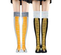 lokxmve Chicken Leg Socks 2 Pair Funny 3D Cartoon Animal Paw Sock Novelty Chicken Feet Socks Thigh Knee High Stockings for Cosplay Costume Party Accessories Fun Gifts for Women Men