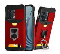 Lokyoo for OnePlus 10 Pro Case with Camera Cover & Kickstand, Slide Lens Cover + Built-in 360° Rotate Ring Stand, Armor Style, Impact-Resistant, Full Protect for OnePlus 10 Pro-Red