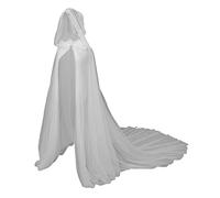 LOL-FUN Hood Tulle Cape Cape, Long Universal Washable Soft Vintage Mesh Cloak for Reaper Party Wedding Carnival Magician, White