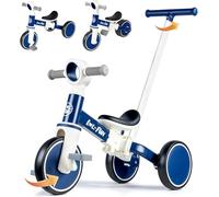 LOL-FUN Kids Tricycle for 1-3 Year Olds, 5-in-1 Toddler Balance Bike with Parent Steering Push Handle, Kids Trike with Removable Pedals, Baby Bicycle for Boys Girls Present Age 1-4