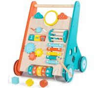 LOL-FUN Wooden Baby Walker for 1 2 Year Old, Toddler Push Along Walkers with Blocks, 10in1 Multiple Walking Toys Activity Center for Boys Girls Gift Age 12 Months+