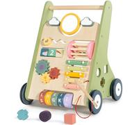 LOL-FUN Wooden Baby Walker for 1 2 Year Olds, Toddlers Push Along Walkers with Blocks, 10in1 Multiple Learning Walking Toys Activity Center for Boys Girls Gift Age 12 Months