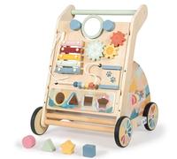 LOL-FUN Wooden Baby Walker for 1 Year Olds Boys Girls, Push Along Walkers with Detachable Busy Board, Walking Toys for Babies Gift Age 12 Months