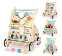 LOL-FUN Wooden Baby Walker for 1 Year Olds Boys Girls, Toddler Push Along Walkers with Double-Sided Busy Board, Walking Toys for Babies Gift Age 12 Months