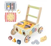 LOL-FUN Wooden Baby Walker for Toddlers 6-12 Months, Baby Push Along Walker Toys with Blocks, Activity Center Kitchen Shopping Cart for Boys Girls Gift Age 1 Year Old