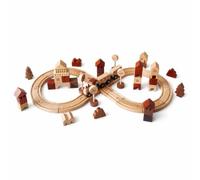 LOL-FUN Wooden Rail, Train Set, Wooden Train, Building Blocks, Track Set, Building Blocks, City Making, Pretend Play, Scene Composition, Window Roof Print, Tree Blocks, Small Tabletop, Freely Assemble