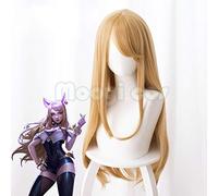 LOL K/DA Ahri Cosplay Wig for Women Long Straight Heat Resistant Synthetic Hair Game Halloween Costume Party Wig Yellow wig