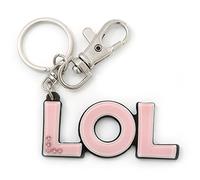 'LOL' Light Pink Plastic Rhodium Plated Keyring/ Bag Charm - 80mm Length
