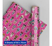 L.O.L. Surprise! Wrapping Paper 4 Sheets 4 Tags Sheet Size 70cmx50cm Official Product Responsibly Resourced