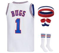 Lola #10 Bugs #1 Bunny Jerseys Halloween Costumes Set Space Movie Basketball Jersey with Headband Knee Socks, White-hatband, Medium