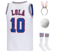 Lola #10 Bugs #1 Bunny Jerseys Halloween Costumes Set Space Movie Basketball Jersey with Headband Knee Socks, White-rabbit, Medium