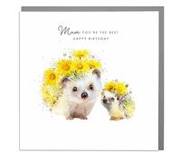 Lola Design - Birthday Cards for Mothers - Hedgehogs Design, Mum You're The Best, Birthday Card - Blank Card with Grey Envelope - Designed and Printed in the UK - 150mm x 150mm