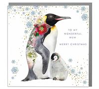 Lola Design - Christmas Wishes to My Wonderful Mum - Penguin Christmas Card - Blank Card and Envelope