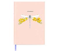 Lola Design - Dusky Pink A5 Hardback Fabric Journal, Floral Dragonfly Design - Perfect for Journaling, Note-taking - Notebook with Satin Ribbon Marker, Designed and Printed in the UK - 140 Lined Pages