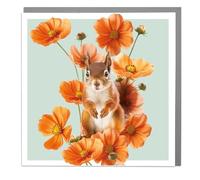 Lola Design - Full Bloom Greeting Cards - Blank Cards and Envelopes - Red Squirrel and Cosmos