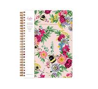 Lola Design - Large Spiral Notebook Organiser, Pink Bee Pattern Design - Planners & Journals - Wiro Bound Notebook with To-Do Lists & Priorities Section - 176x250mm, 250 Lined Pages