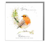 Lola Design - So Sorry For Your Loss - Robins appear when loved ones are near - Sympathy - Blank Greeting Card with Grey Envelope