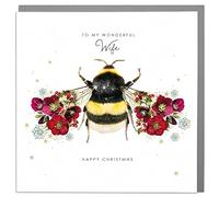 Lola Design - To My Wonderful Wife - Bumble Bee Christmas Card - Blank Card and Envelope