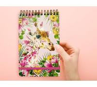Lola Design - Top Spiral Notepad with Elastic Closure, Giraffe Pattern - Perfect for Jotting Down Notes, Shopping Lists, Reminders - 185x120x10mm, 150 Tear-off Pages