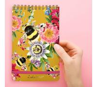 Lola Design - Top Spiral Notepad with Elastic Closure, Mustard Bee Pattern - Perfect for Jotting Down Notes, Shopping Lists, Reminders - 185x120x10mm, 150 Tear-off Pages