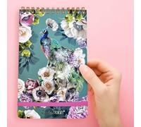 Lola Design - Top Spiral Notepad with Elastic Closure, Peacock Design - Perfect for Jotting Down Notes, Shopping Lists, Reminders - 185x120x10mm, 150 Tear-off Pages