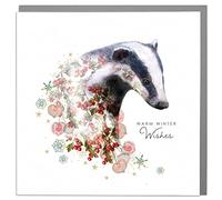 Lola Design - Warm Wishes - Wildlife Christmas Card - Blank Card and Envelope - Badger