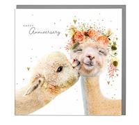 Lola Design - Wedding Anniversary Card - Two Alpacas - Blank Card with Grey Envelope - Congratulations Card