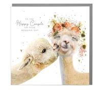 Lola Design - Wedding Day Card - Two Alpacas - Blank Card with Grey Envelope - Congratulations Card