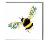Lola Design - Wildlife Botanical Greeting Cards, Bumble Bee Side View Design - Suitable for Birthdays, Congratulations or Any Special Occasions - Blank Inside with Grey Envelope - 150mm x 150mm