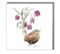 Lola Design - Wildlife Botanical Greeting Cards, Floral Wren Bird Design - Suitable for Birthdays, or Celebrations for a Female Friend - Blank Card with Grey Envelope - 150mm x 150mm