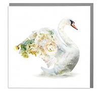 Lola Design - Wildlife Botanical Greeting Cards, Swan Design - Suitable for Birthdays, Congratulations or Any Special Occasions - Blank Inside with Grey Envelope - 150mm x 150mm