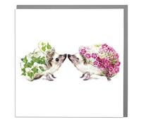 Lola Design - Wildlife Botanical Greeting Cards, Two Hedgehogs Design - Suitable for Birthdays, Congratulations or Any Special Occasions - Blank Inside with Grey Envelope - 150mm x 150mm