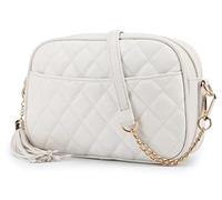 Lola Mae Quilted Crossbody Bag, Medium Lightweight Shoulder Purse Top Zipper Tassel Accent beige Size: M