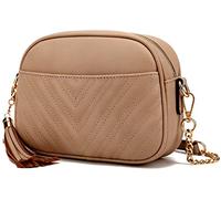 lola mae Quilted Crossbody Bag, Trendy Design Shoulder Purse, Taupe, S