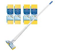 Lola Products Squeezematic Butterfly Automatic Sponge Mop, 9" Heads w/ Scuff Remover, Includes 4 Mop Heads - 2 Foam w/ Cellulose Layer and 2 Foam